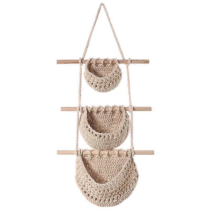 סלסלת פירות תלויה 3 שכבות מעל מארגן הדלת עיצוב באריגה ביד ערסל פירות למטבח חדר אמבטיה חדר שינה