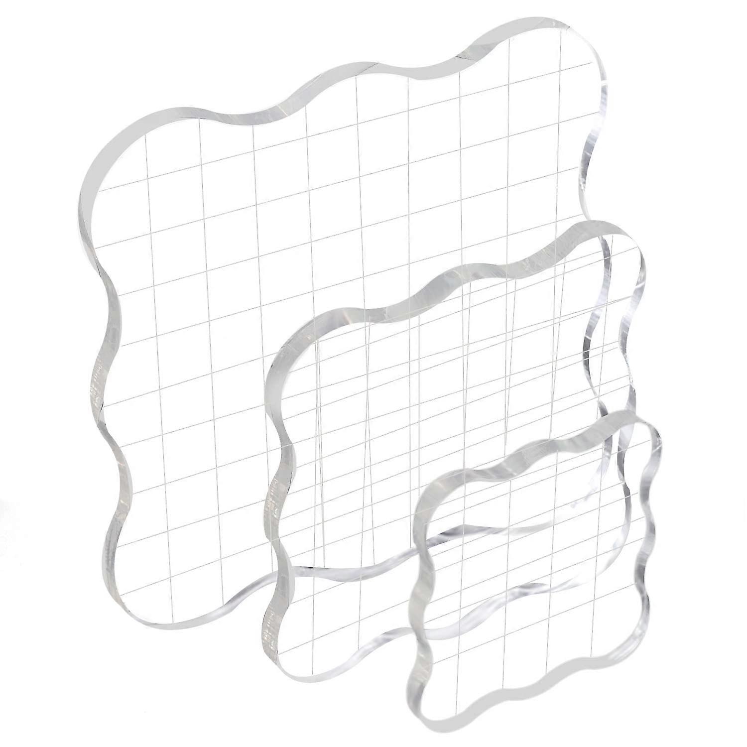 Set of 3 Stamp Blocks 5/7.5/10 cm Clear Stamp Block with Grid Acrylic Block for Silicone Stamps Scrapbooking Photo Album