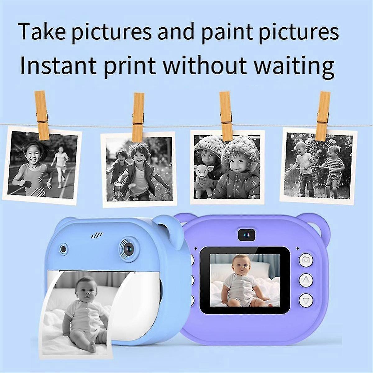 1080P Children Print Camera Dual Camera 240MP One-Touch Printable Camera with 2 Rolls of 57x25mm Print Paper Pink