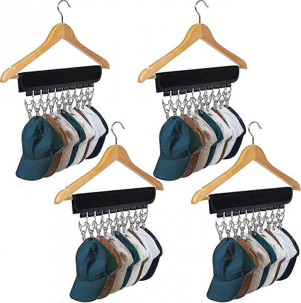 Hat Rack 4 Pack 10 Hat Storage Clips, Gift (Black)