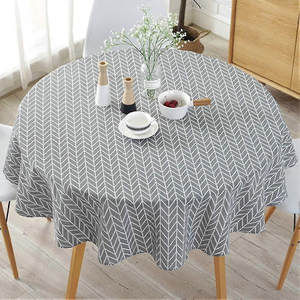 Table Cloth, Round Stripe Cotton Line Table Cover Nordic Twill Floral Tablecloth Washable Dining Decorative For Holiday Home Christmas Party Picnic (g