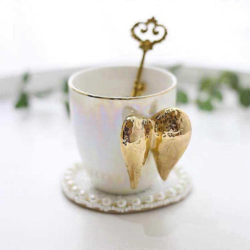Ceramic Mug Gold Plated Handle Angel Wings