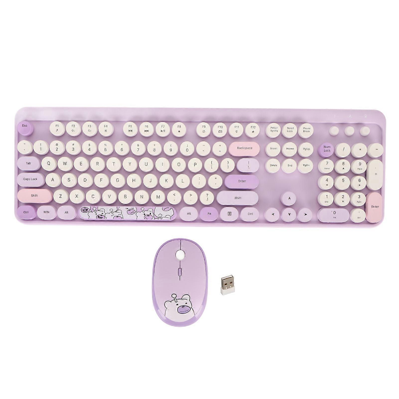 Combo clavier et souris sans fil Belle souris ronde rétro sans fil Clavier 1600 DPI Souris optique pour Windows pour OS X Violet