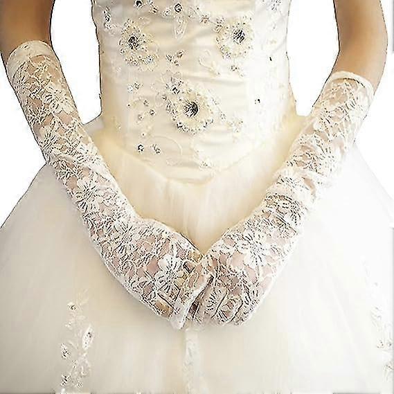 ベージュ - ロングレースグローブ、レースウェディンググローブ、女性用ロングレースグローブ、ウェディングドレスグローブスモールティールフローラルレースグローブ、44 cm