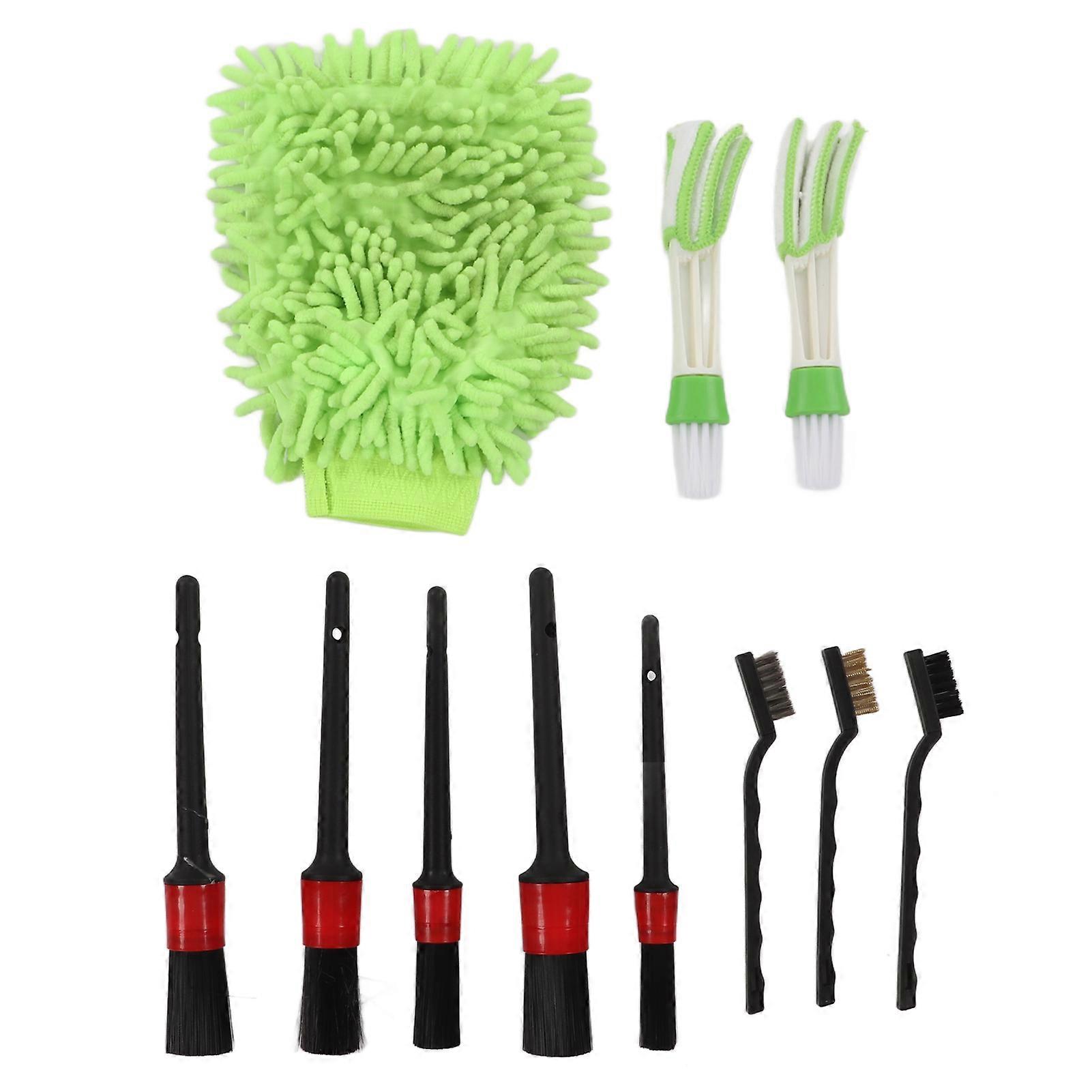 11PCS Autoreinigung Detail Bürste Set Interieur Exterieur Kunststoff für Räder Scheibenwischer Fenster GlasGrün