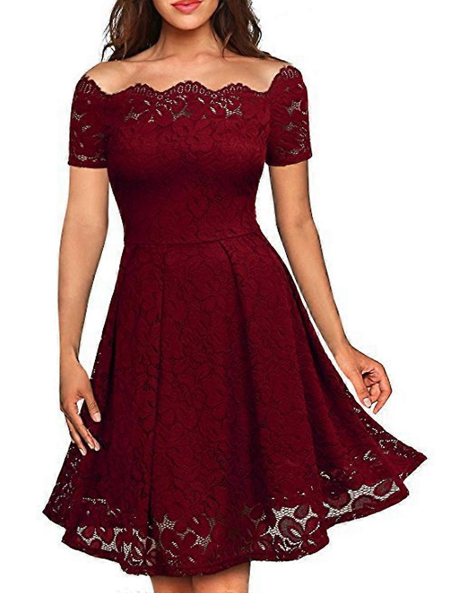 レディースファッションストラップレス半袖レースドレスパーティードレス