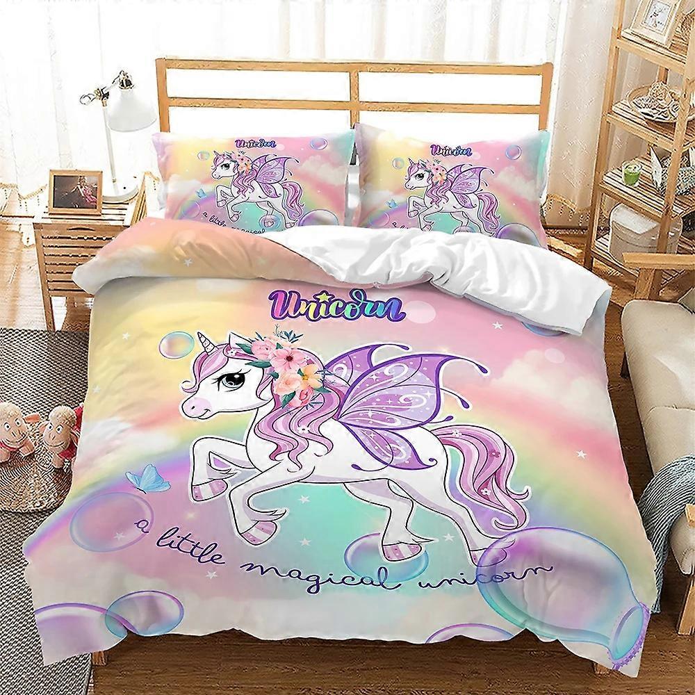 B366 Lakan Kawaii regnbåge enhörning sängkläder set 3D digital utskrift täcke set mjuk polyester tecknad barn gåva sovrum set Lakan HBJI366