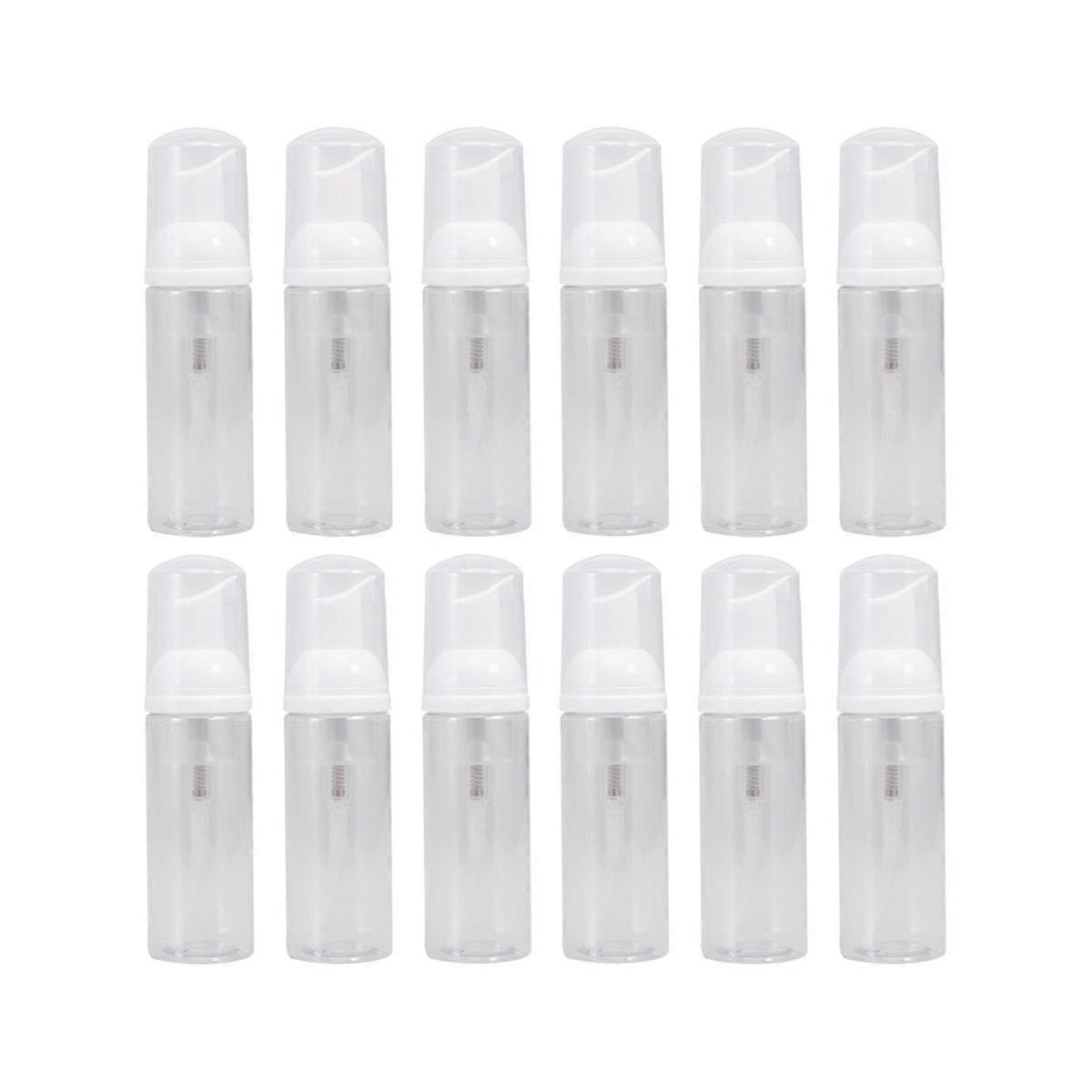 12pcs Transparent Dispenser Bottle Column Pump Dispenser Refillable Empty Bottle With Lid 50ml