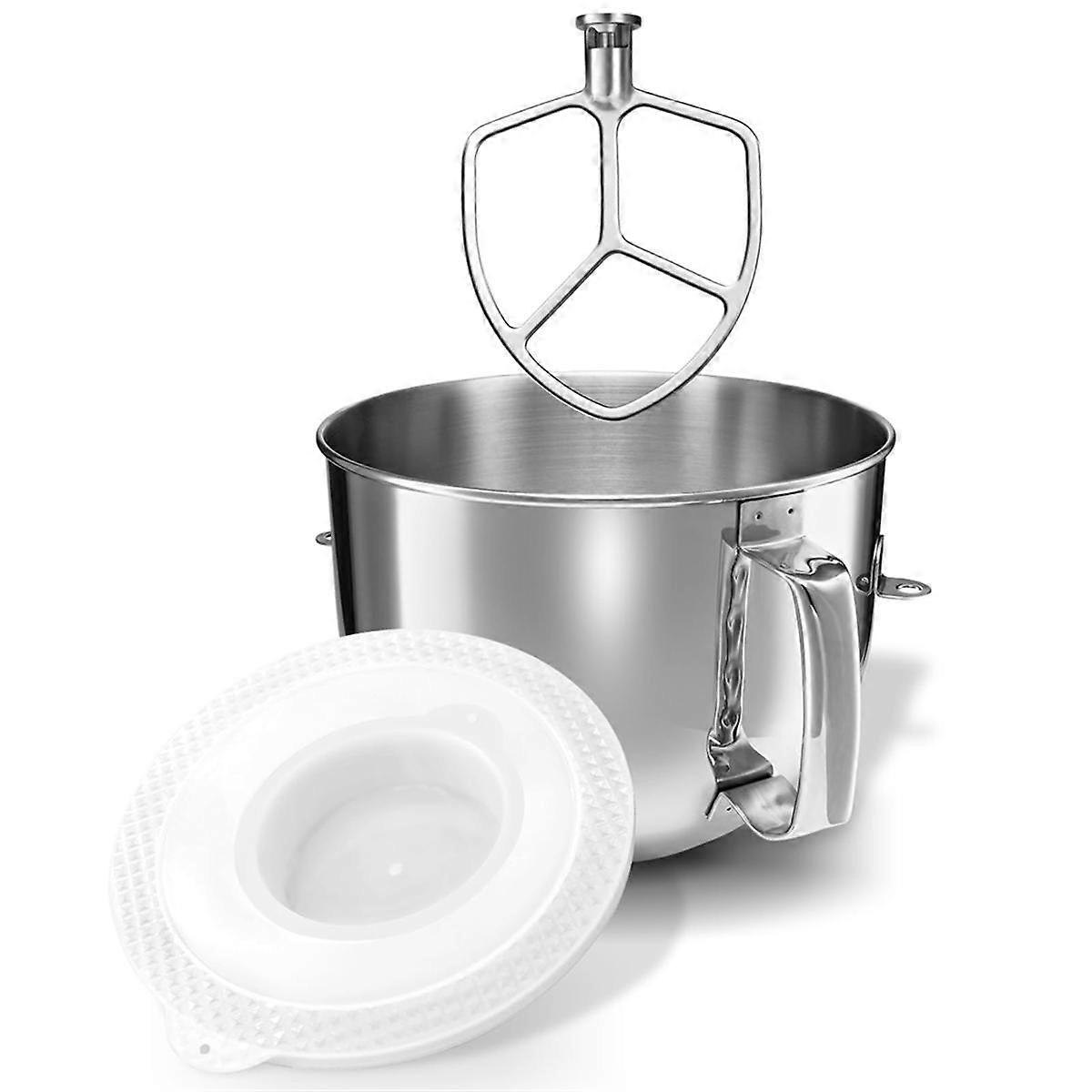 6QT Stainless Steel Mixer Bowl with Bowl Lid Covers & Beater Paddle Attachment Replacement for Stan
