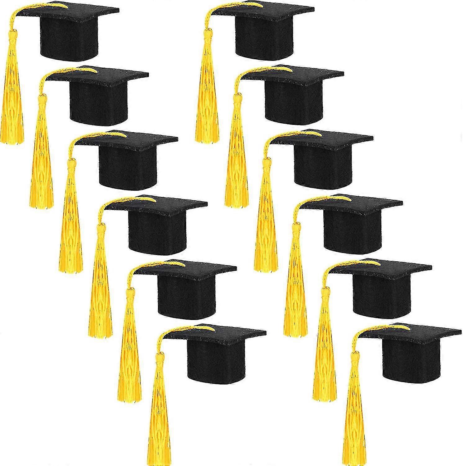 24 pièces Mini chapeau de graduation Chapeau de graduation en feutre noir Casquettes de graduation avec glands colorés pour la boisson de la fête de remise des diplômes