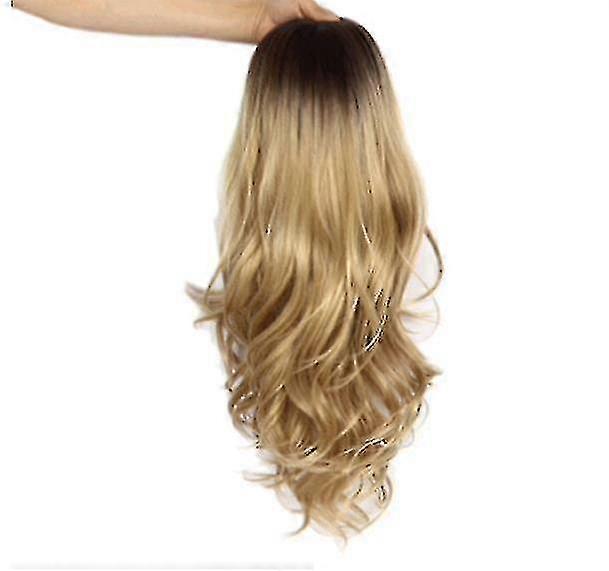 Lång vågig lockig guld peruk