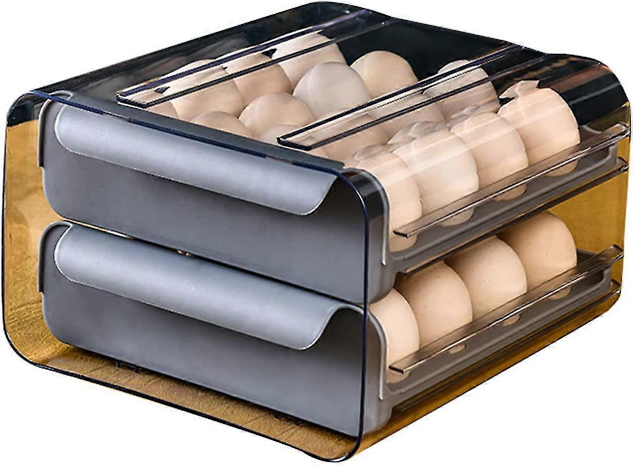 32 Grid Drawer Container For Refrigerator, Clear Double-layer Type Rack, Space-saving Kitchen Egg Box Egg Tray Holder