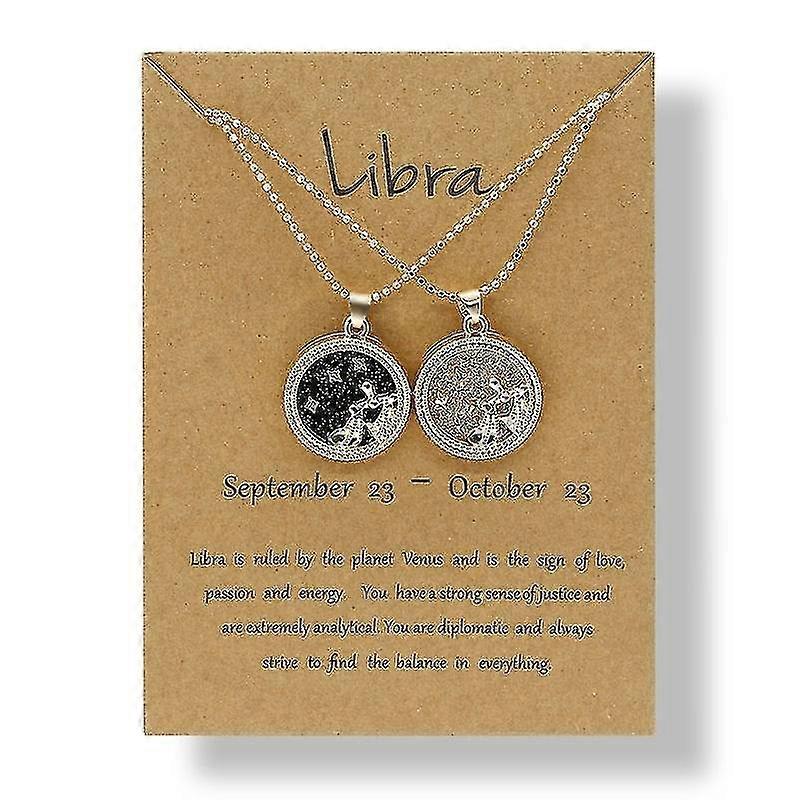 2 ks / set Constellation Sign Coin Chain Přívěsek Náhrdelník Narozeniny Pár Šperky