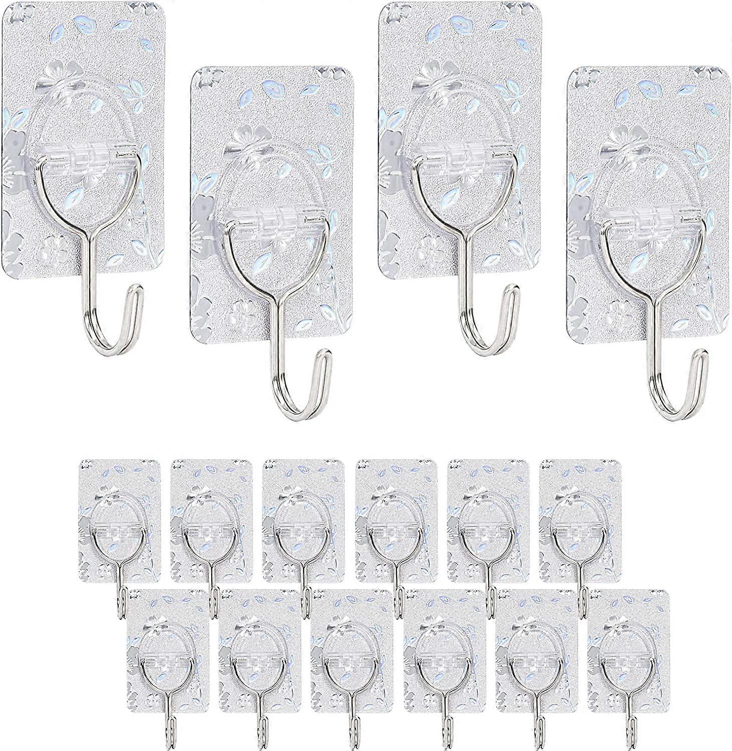 Adhesive Hooks Utility Hooks Kitchen Wall Hooks - 16 Pcs Seamless Hooks