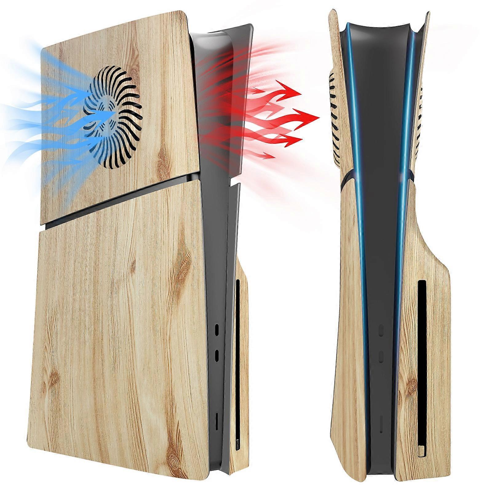Unbrand Piastre di copertura PS5 Slim con sfiato di raffreddamento, motivo in legno PS5 Slim Cover Cover Shell di ricambio per PS5 Slim Console Dis...
