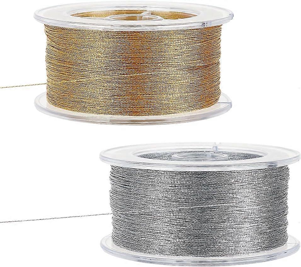 546 Yards Metallic Cord 0.2mm Gold Silver Ornament String Tinsel Rope Decorative Wrapping Twine with Organizing Case for Gift Wrap Christmas Tree Orna