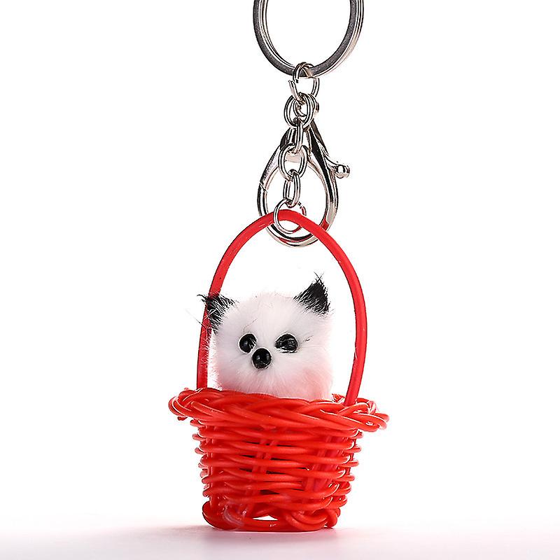 Cute Basket Kitten Hair Ball Key Chain Pendant