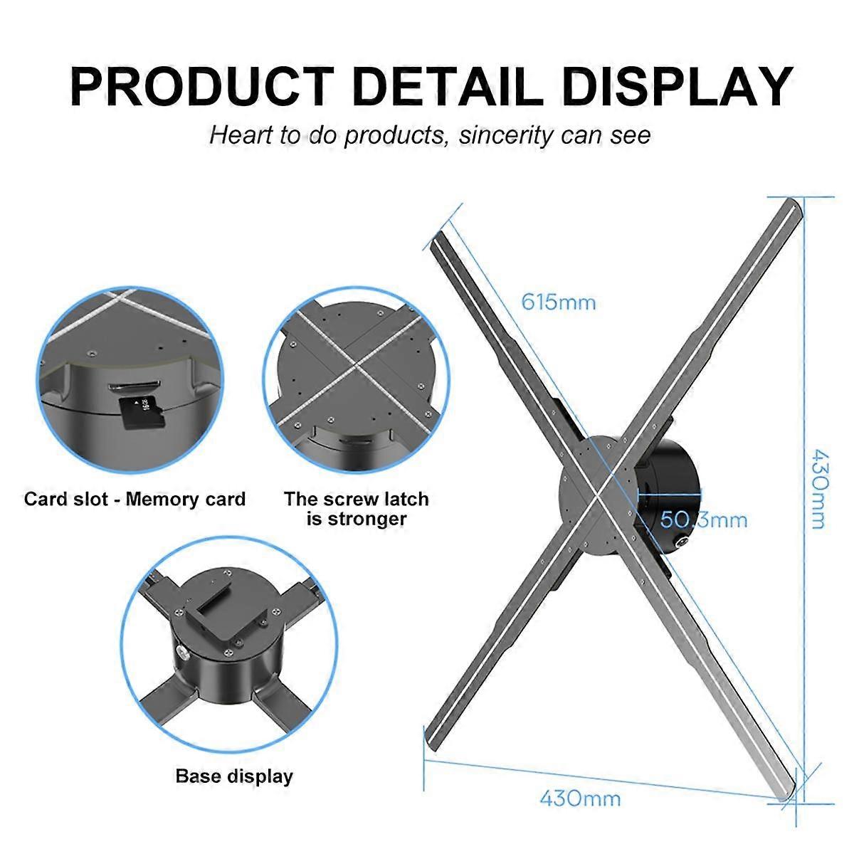 WiFi 3D Holographic Projektor 615mm 722LED Holographic Player Lüfter für Image Video Store Werbedisplay EU-Stecker