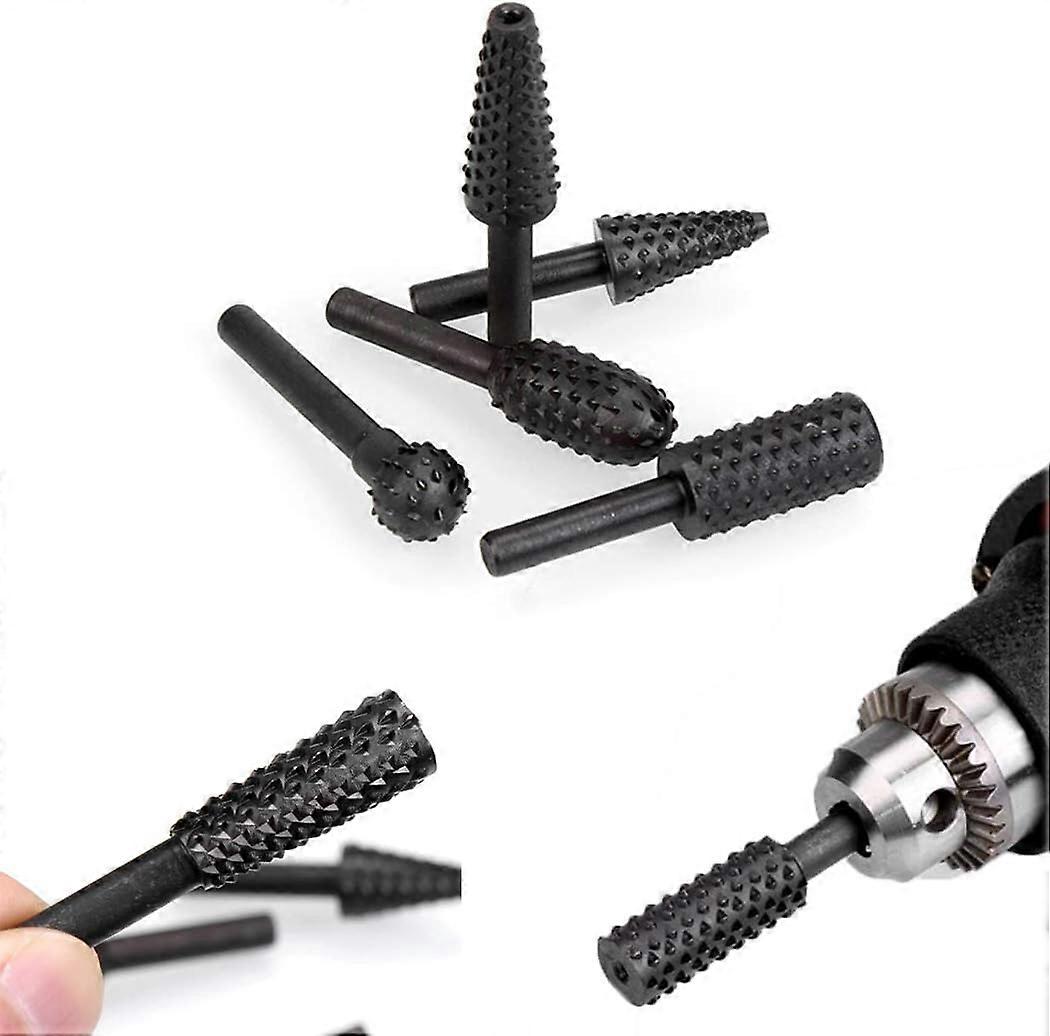 5pcs 6.3mm Rotary Cutter Set Power Tool Woodworking Polishing Carving Carving File Drill Bit Rotary Shank Drill Bit Set Black Woodworking Kit