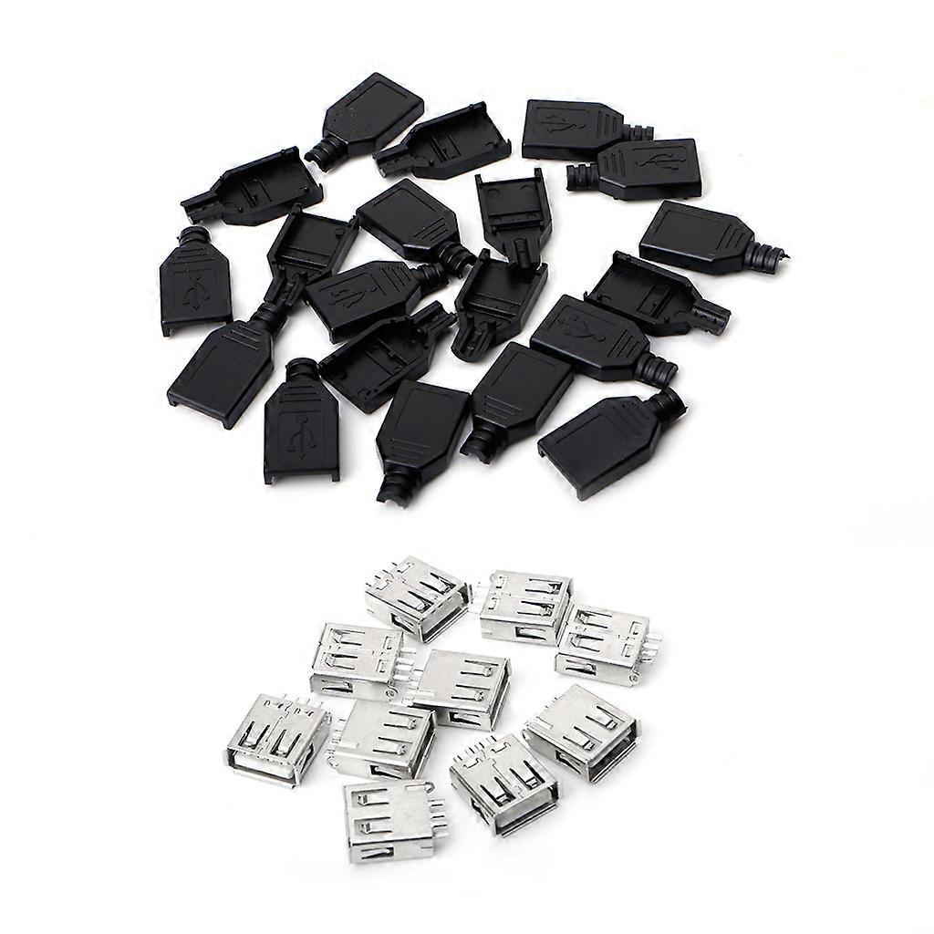 10 Sets Type A Female USB 4 Pin Plug Socket Jack Connector w/Black Plastic Cover