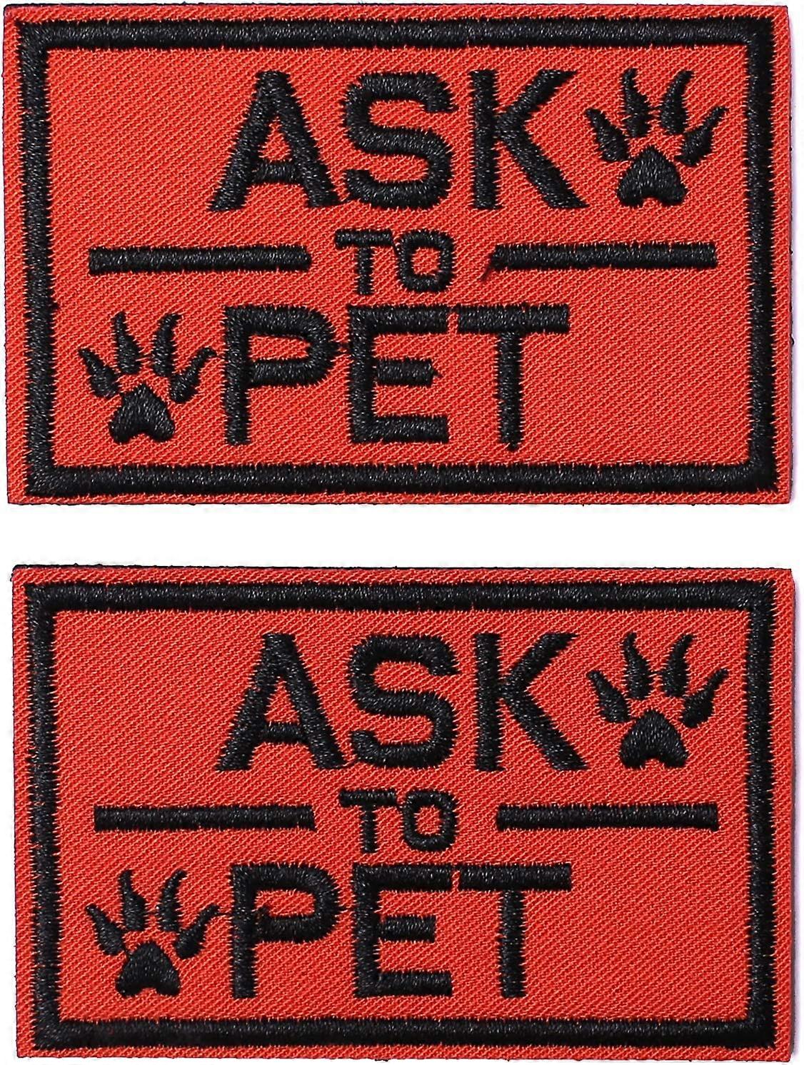 2 Pieces Patches Ask to Pet Dog Patches, Tags for Hook and Loop Patches Vests and Harnesses for Dogs, Orange