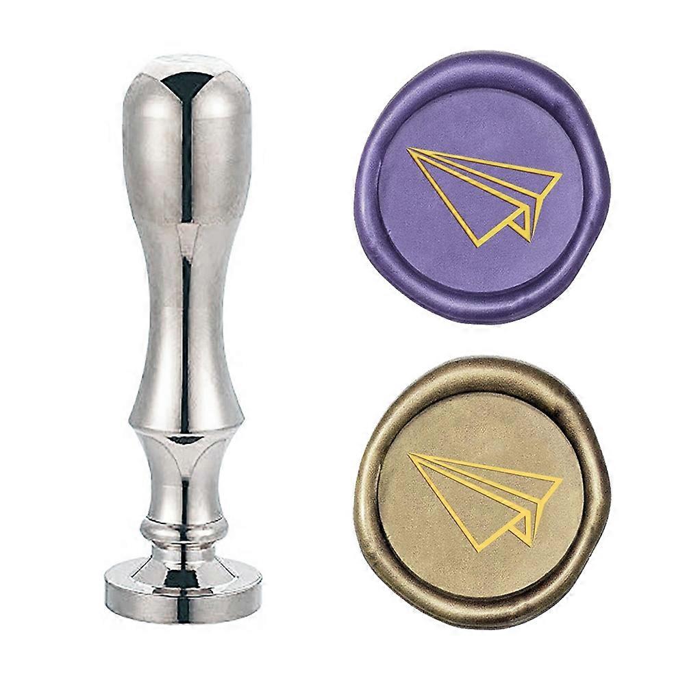 1Set DIY Scrapbook Brass Wax Seal Stamp Flat Round Head and Handle Silver Color Plated Airplane Pattern 25mm