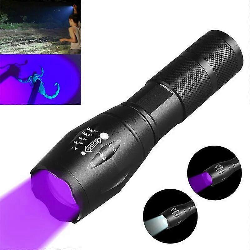 Purple White Dual Light Flashlight LED Ultraviolet Torch Zoom Retractable Flashlight Lamp Fluorescent Agent Detection Flashlight