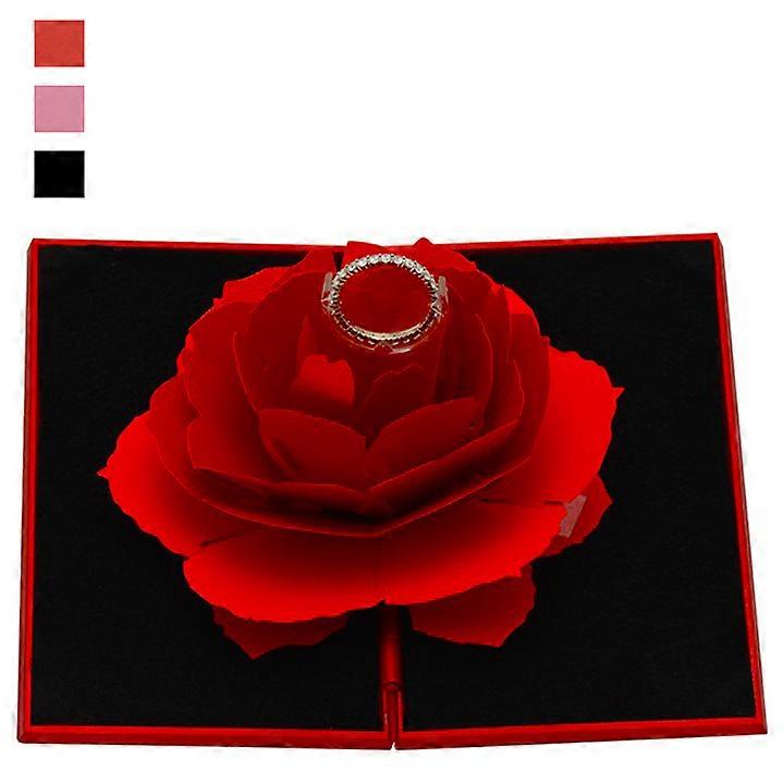 Rotating Rose Ring Box, Romantic Red Rose Proposal Ring Jewelry Box Wedding