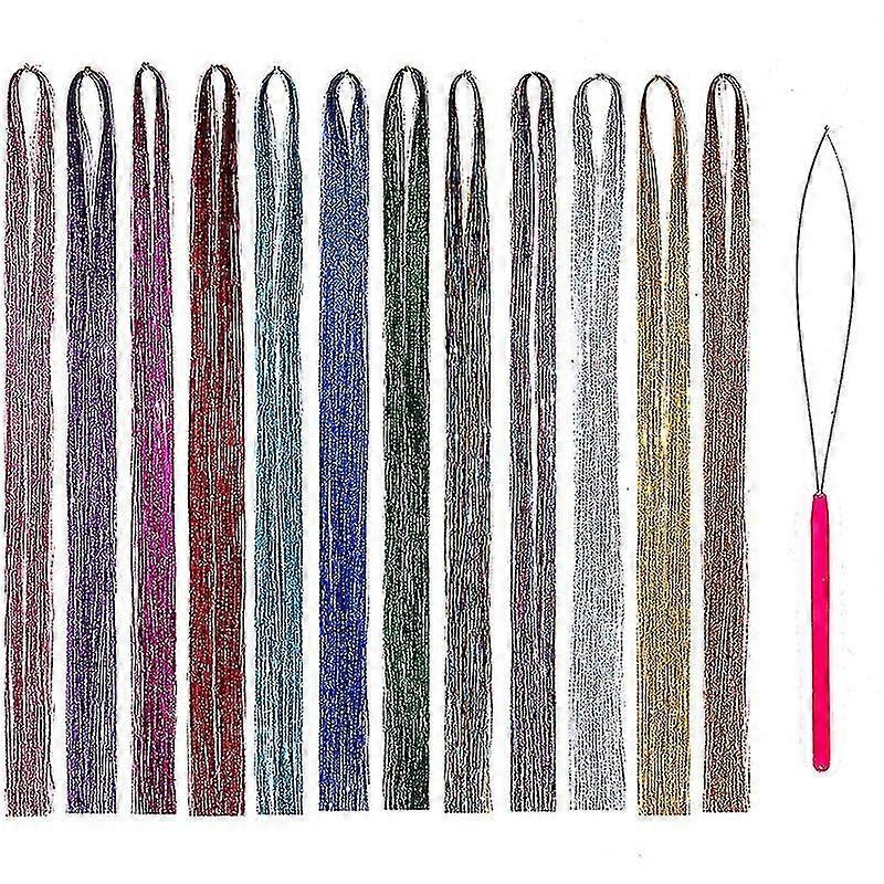 Fios do kit de tinsel de cabelo com a ferramenta 47 polegadas 12 cores