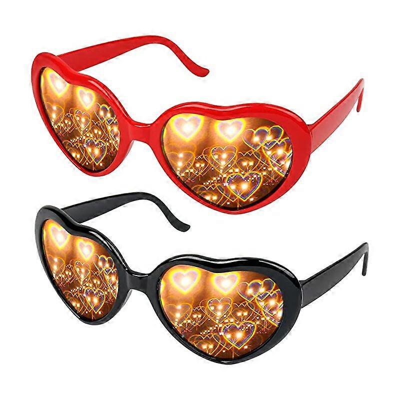 Heart Effect Glasses - 3D Diffraction Glasses for Parties and Events (Black and Red)