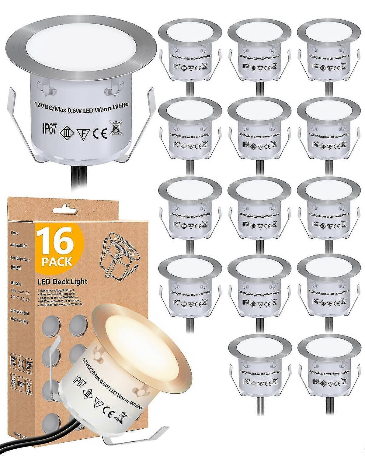 Recessed Led Deck Light Kit (pack Of 16) 12v Low Voltage Landscape Lighting Warm White Deck Lighting