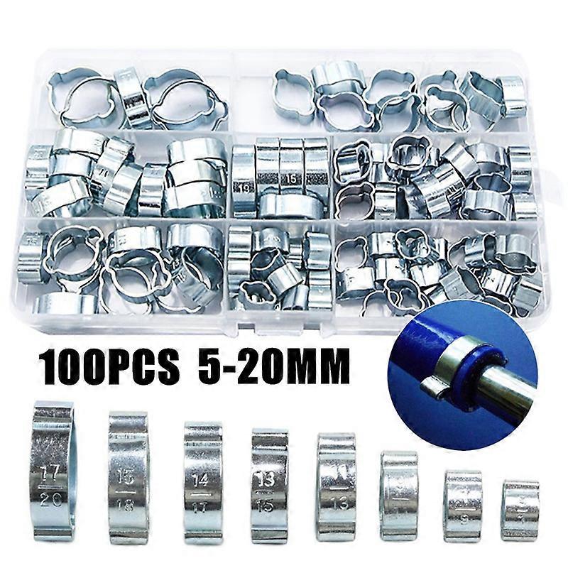 100PCS σφιγκτήρας μανικών διπλός σφιγκτήρας αυτιών 5-20mm σκουλήκι κίνησης καυσίμου σωλήνας σωλήνας σφιγκτήρες συνδετήρες σωλήνα εξάρτηση σφιγκτήρων καυσίμων μανικών