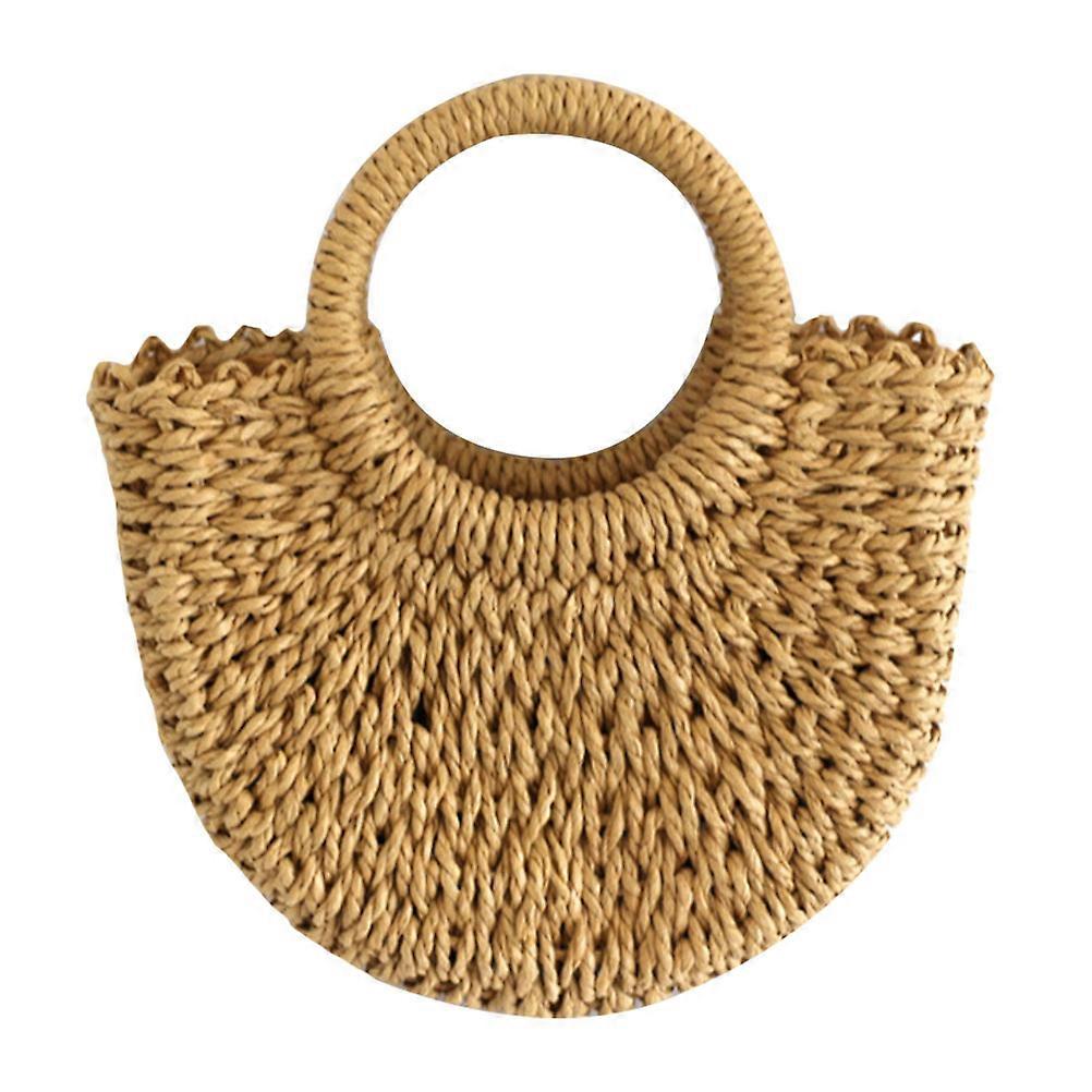 1pc Straw Woven Handbag Half-moon Shape Handbag Large Capacity Handheld Pouch