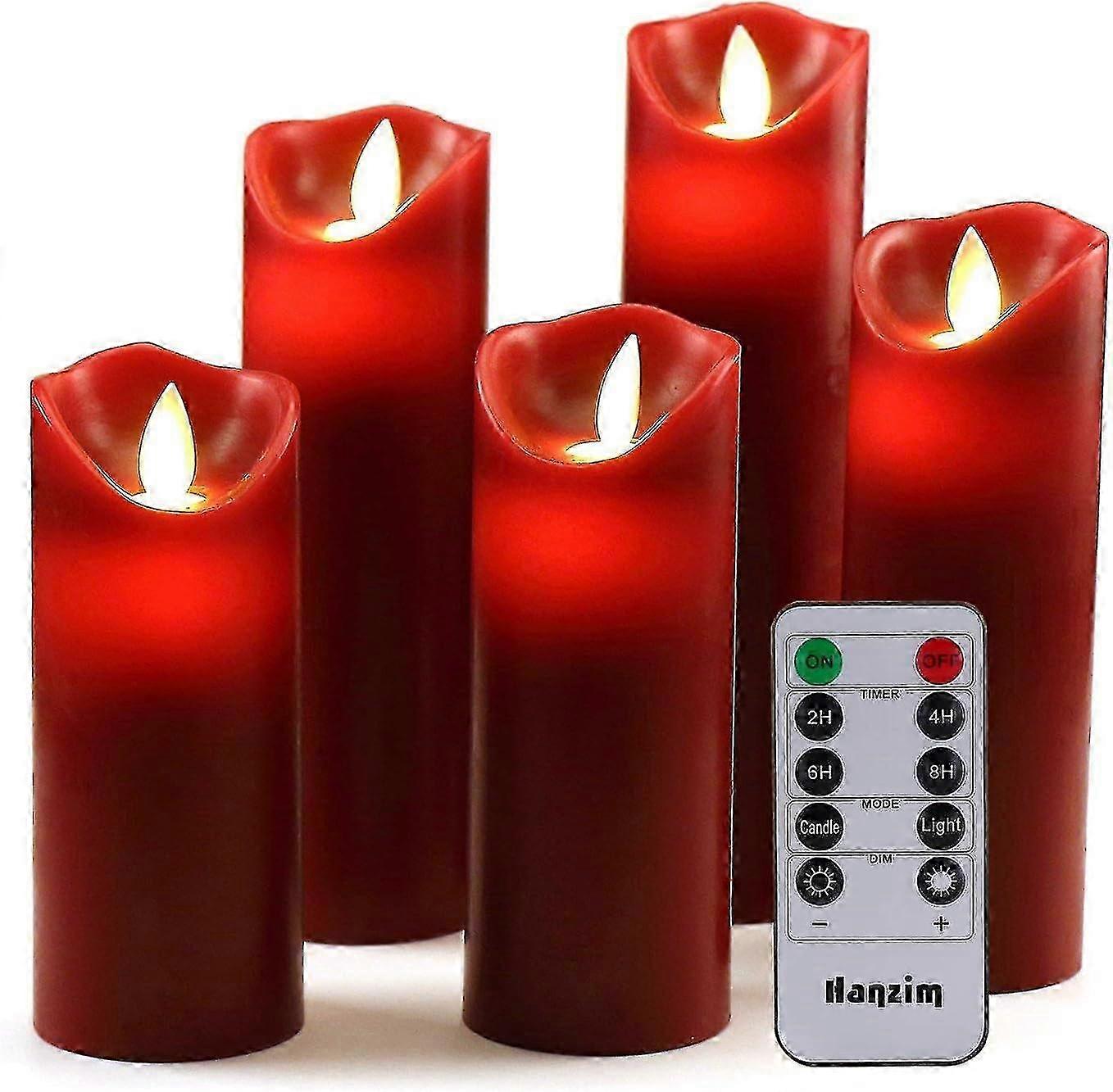 Led Candles, Flameless Candles. Set Of 5 (10,12,15,17,19 Cm), Real Wax. With Realistic Flickering Flames, Remote Control With 10 Function Menus, 24 Ho