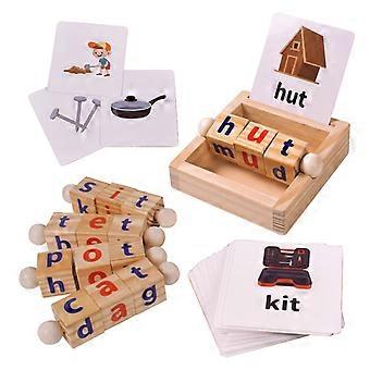 Wood Block Spelling Game with Flash Cards for Kids Montessori Learning Toy