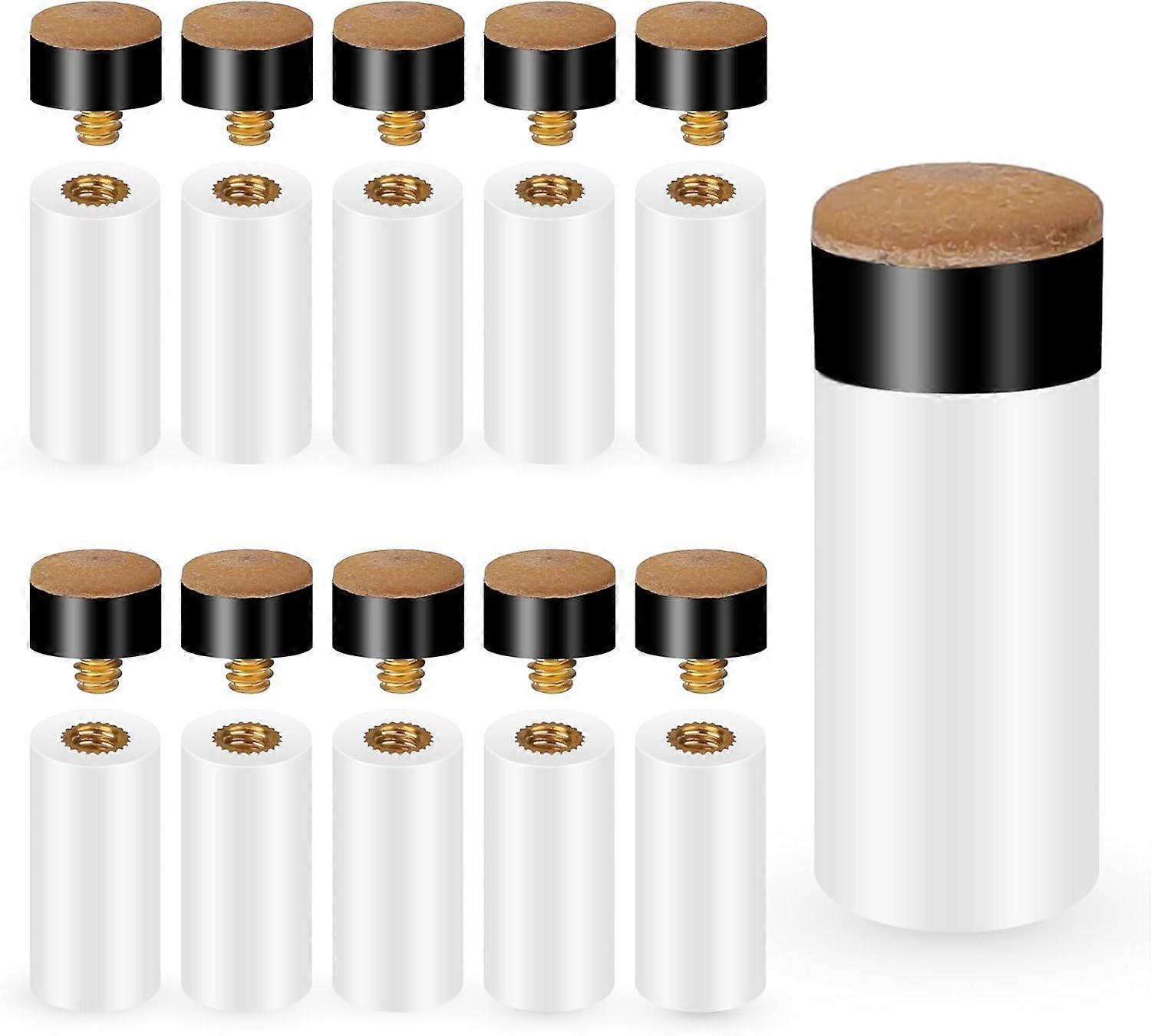 10 Sets Screw On Pool Cue Tips Replacement Pool Stick Tips Billiard Cue Tips with White Pool Cue Stick Ferrules 12mm