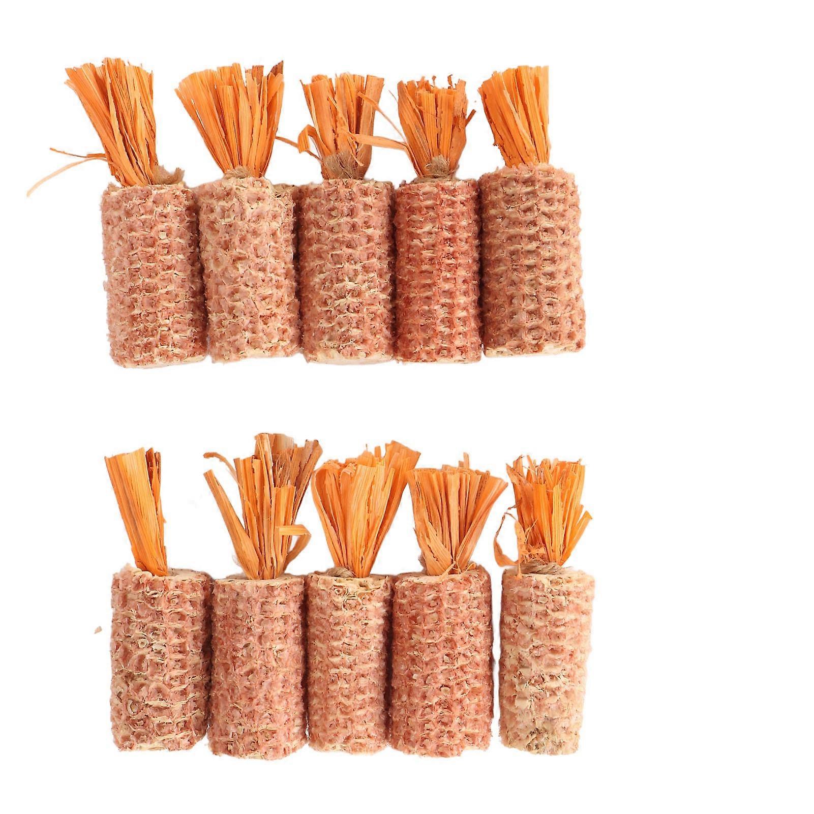 10Pcs Hamster Corn Cob Toy Carrot Shaped Teeth Grinding Rabbit Corn Cob Chew Toy for Hamster Guinea Pig Rabbit Parrot Orange, Small