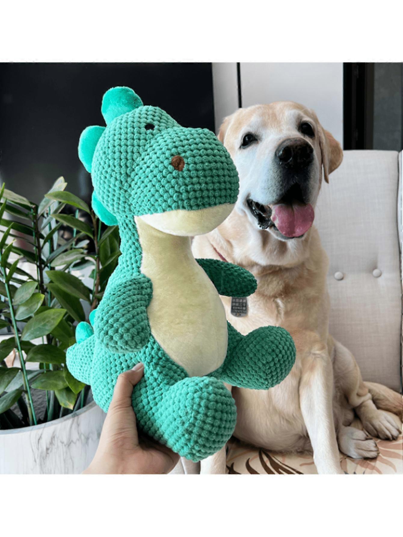 Durable Chew-Resistant Plush Dinosaur Dog Toy With Squeaker -Interactive Pet Play Toy For Medium Breeds