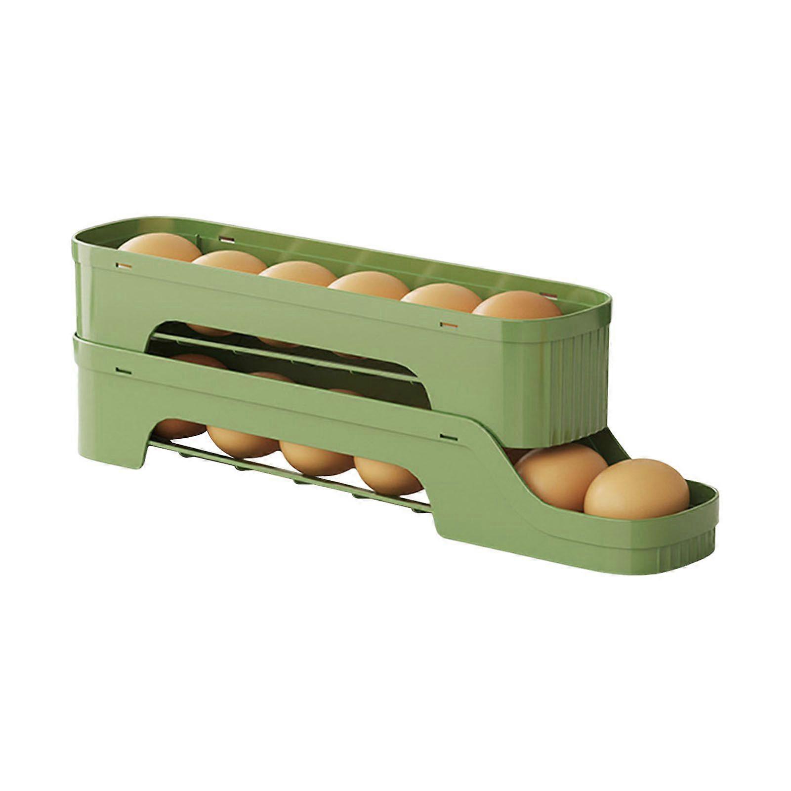 Egg Storage Box Refrigerator Organizer Large Capacity 4 Tiers Space-Saving Auto Rolling Fridge Egg Organizer Egg Dispenser