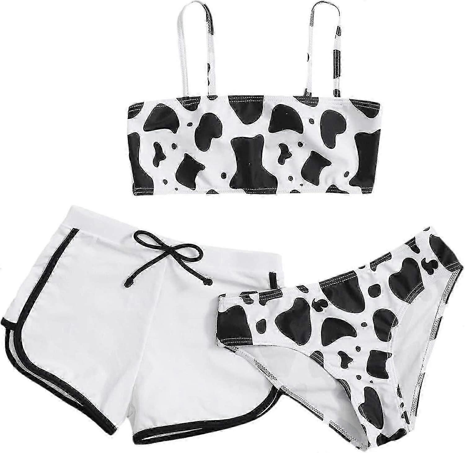 Maillots de bain filles 3 pièces, vache imprimé bikini maillot de bain avec shorts-XK6581