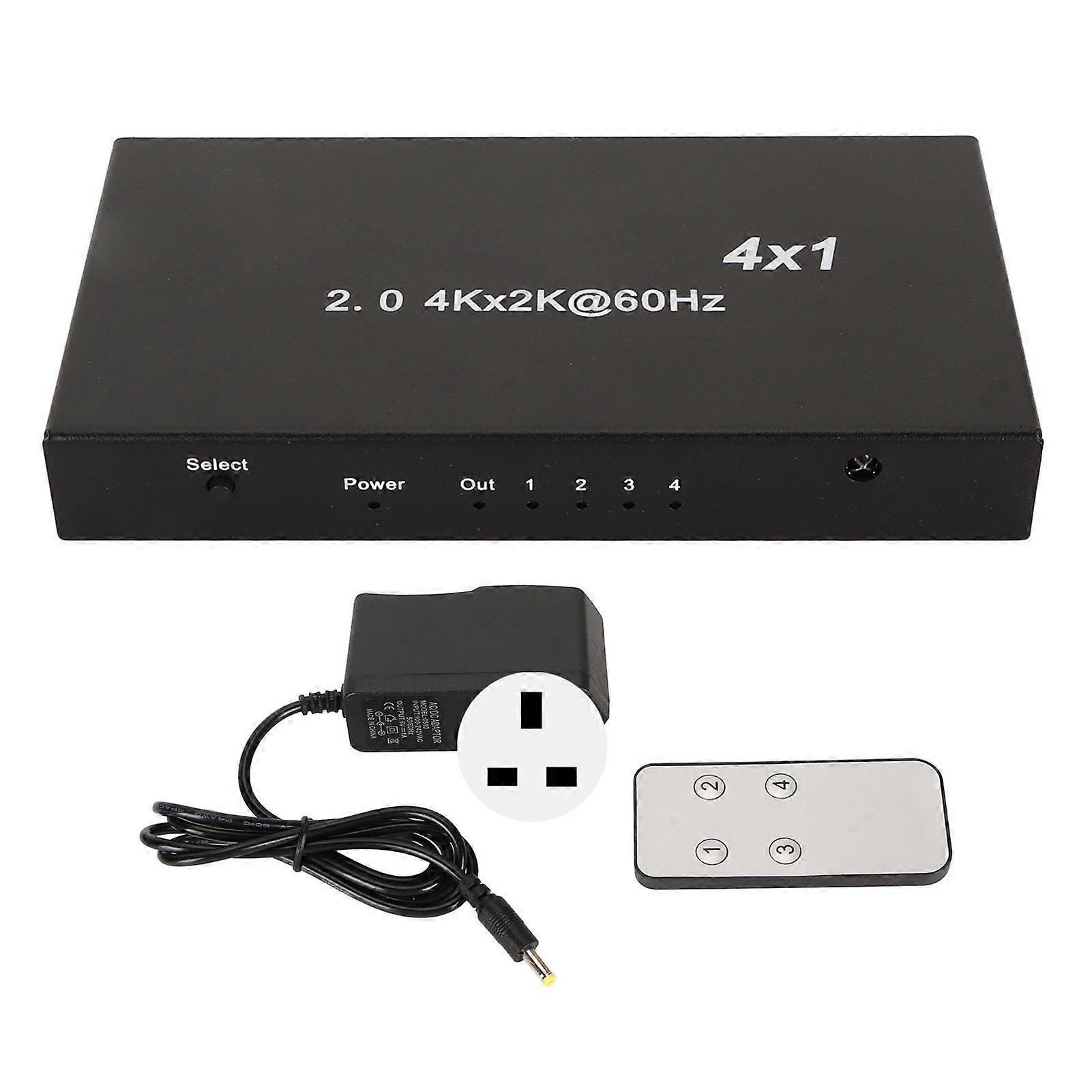 4K HD Multimedia Interface Switcher, professionelles Plug-and-Play-Eisengehäuse, unterstützt 3D, 4x1 HD Multimedia Interface Switcher Selector, UK-Stecker