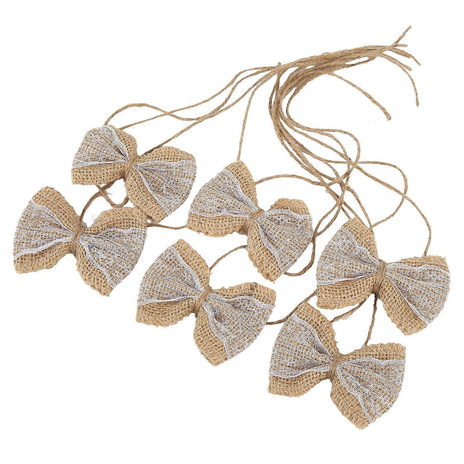 6pcs Burlap Lace Bows 5.5x8cm Jute Rustic Wedding Decor