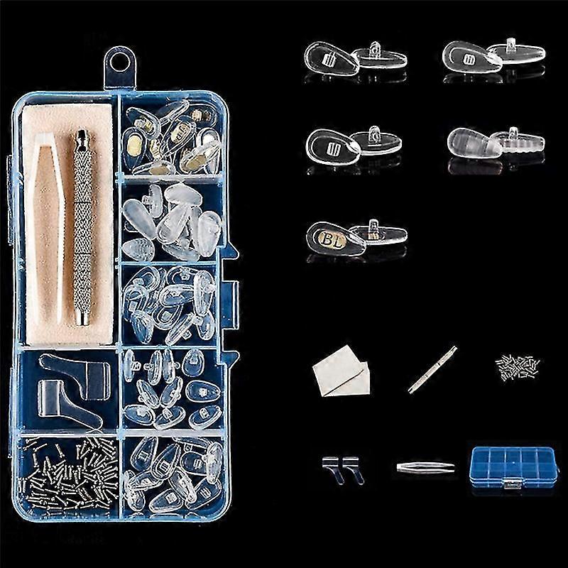 Assorted Repair Tool Set For Eyeglasses And Sunglasses With Soft Silicone Nose Pad Replments, Micro Screwdriver, Tweezers, And Multiple Nose Holder,71