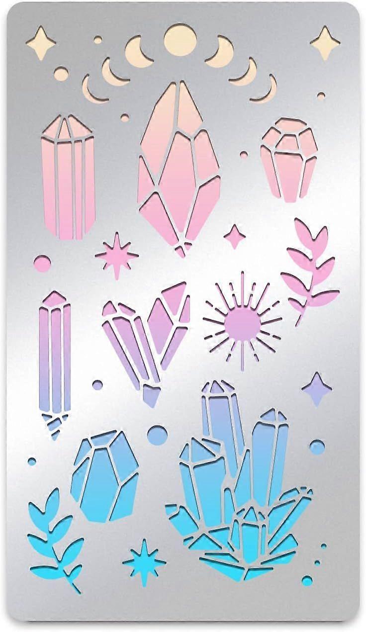 4x7 inch Crystal Elements Stainless Steel Stencils Reusable Quartz Cluster Pattern Drawing Template for DIY Engraving Scrapbooking