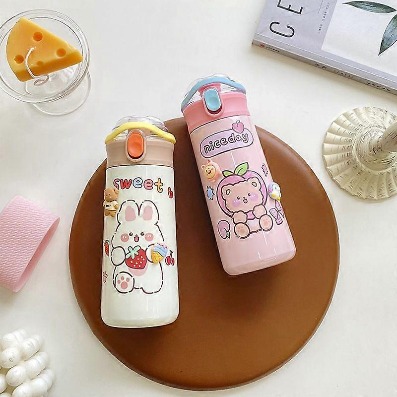 Portable Carter Cup vacuum cup cartoon pattern straw bounce cup pea Cup