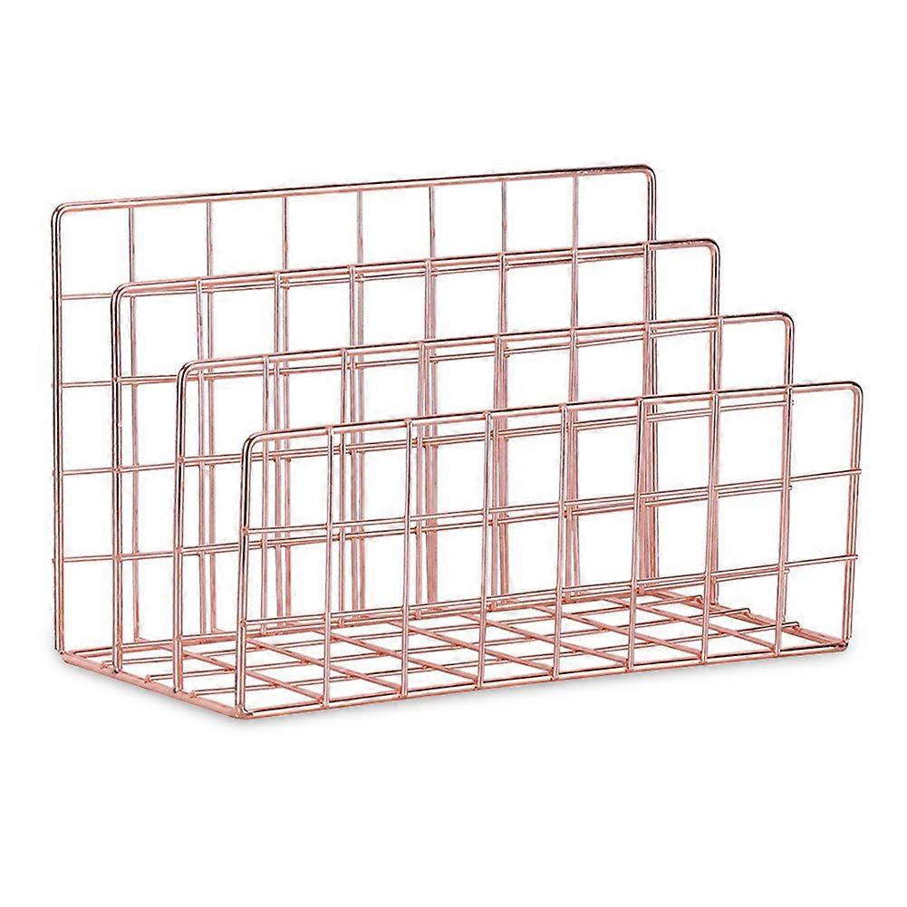 Iron Metal Three Compartment Bookcase,Creative Book Stand Desktop Decorative File Books Organizing Rack