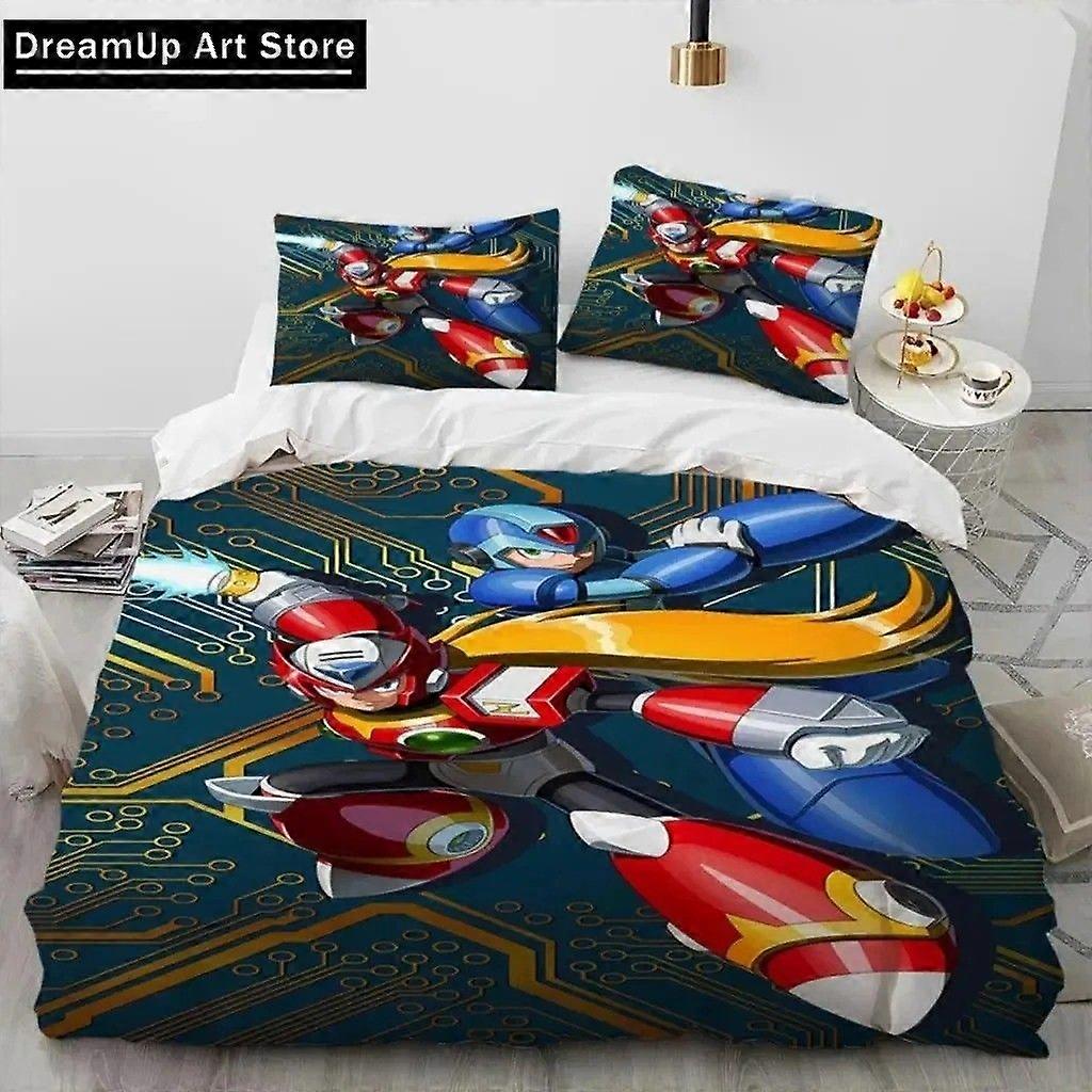 x1309 Lakan Rockman Megaman Game Tecknad Sängkläder Set Söt Täcke Överdrag Sängöverkast med örngott Twin Size Pojkar 3-delat sängkläder Set (1 Täcke Co