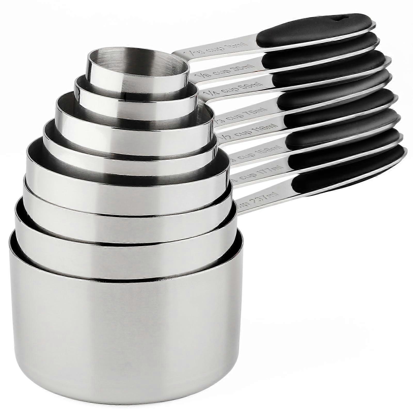 Set of 8 Stainless Steel Measuring Cups with Ergonomic Handles for Dry and Liquid Ingredients, 1/4 to 1 Cup Sizes