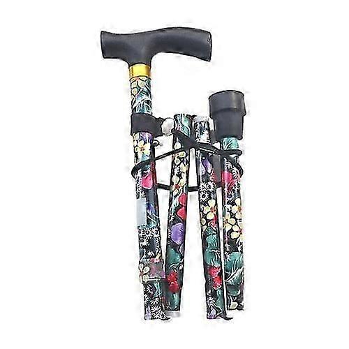 Folding Walking Poles, Flower Patterned Aluminum Adjustable Walking Cane Light Weight Portable Travel Hiking Poles Ergonomic Non-slip Handle Alpenstoc