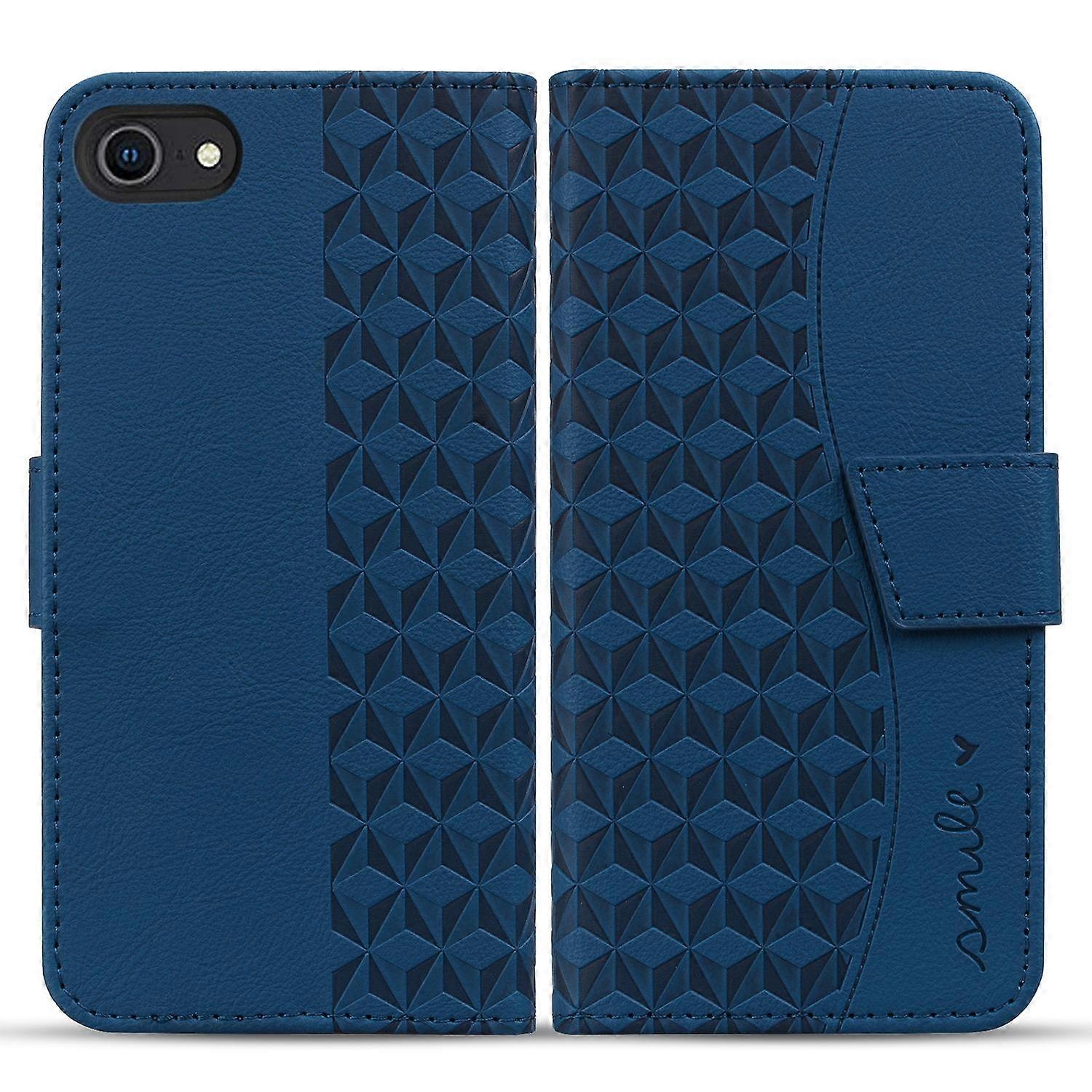 For iPhone 16e Case Rhombus Pattern Leather Wallet Phone Cover - Blue